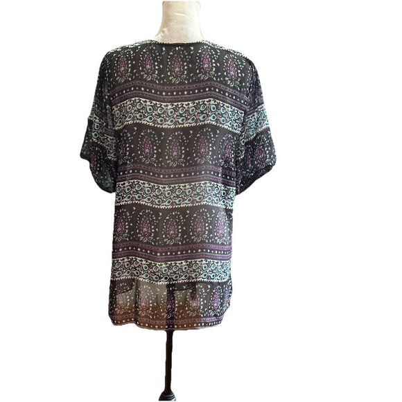 Studio Y Sheer Floral Paisley Beaded Blouse V Neck Sz XL Purple Whimsigoth - Picture 3 of 11